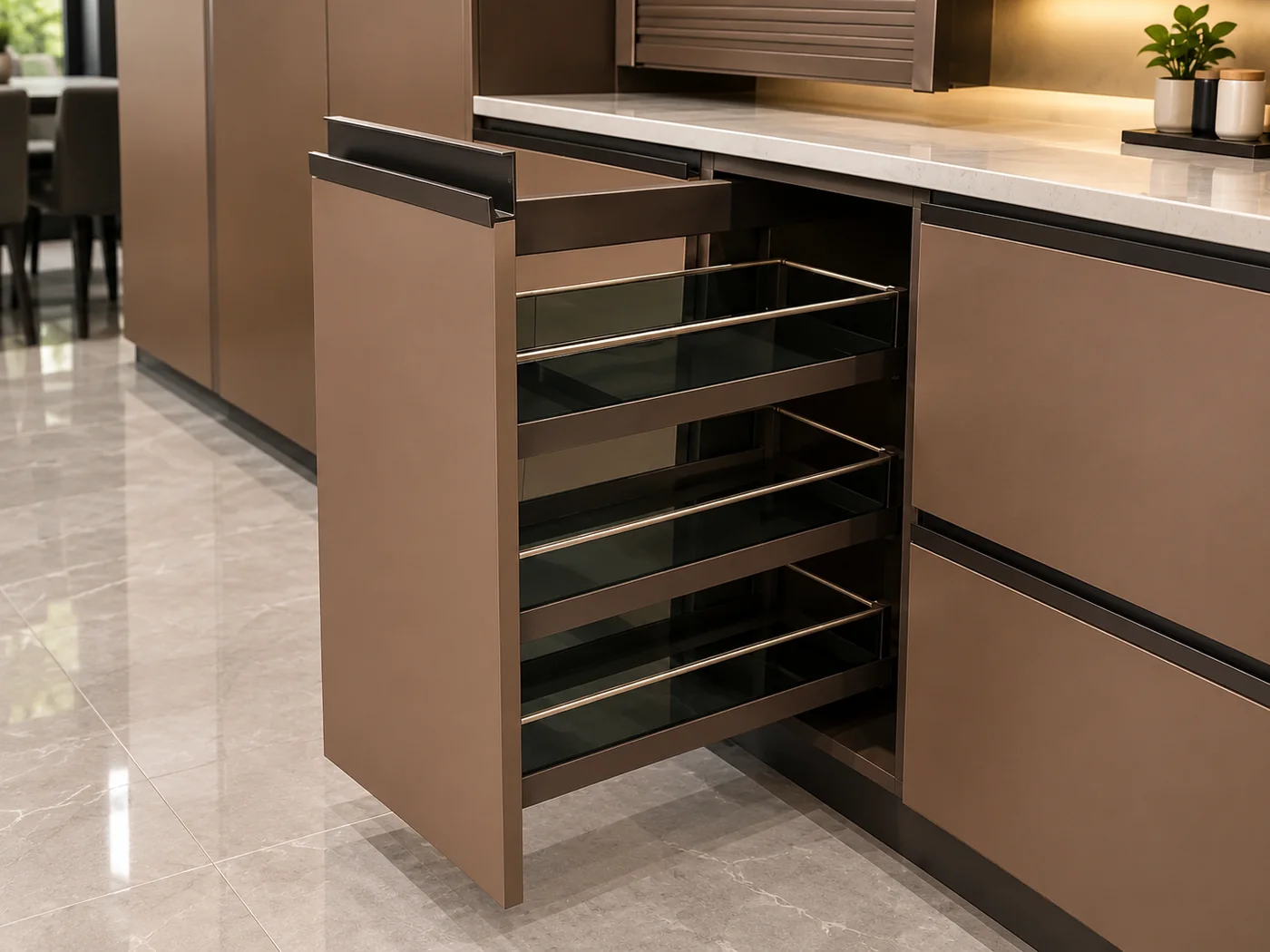 SATORI glass-bottom pull-out basket drawer system